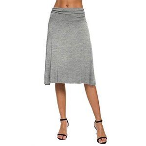 Womens Stretch Flared Midi Yoga Skirt Elastic Waist Ruched A Line Knee Length